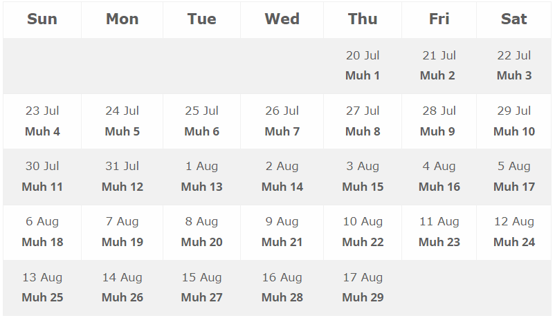 Muharram 2023 Calendar by eventlas.com