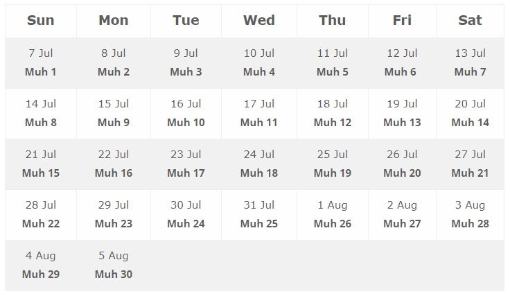 Muharram 2024 Calendar by eventlas.com