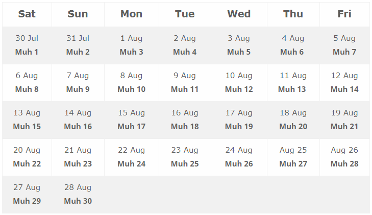 Muharram 2022 Calendar by eventlas.com