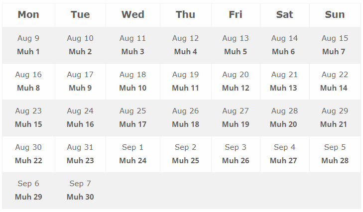 Muharram 2021 Calendar And Date Eventlas