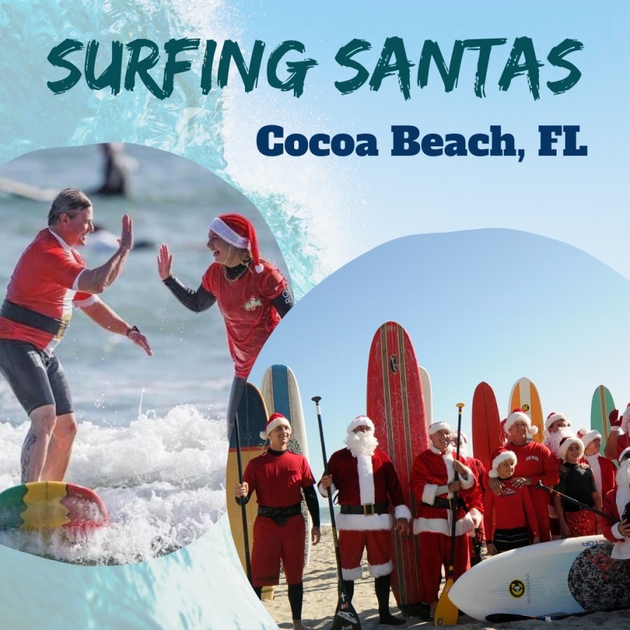 Surfing Santas at Cocoa Beach, FL